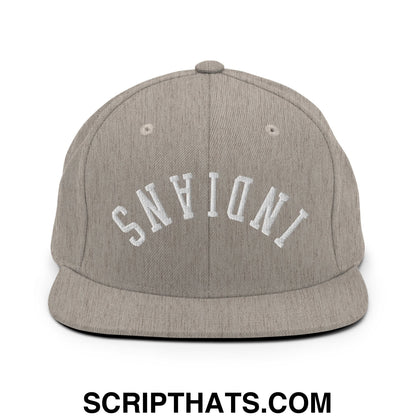 Gray snapback hat with white embroidered Indiana lettering and flat bill brim from Upside Down Indians collection