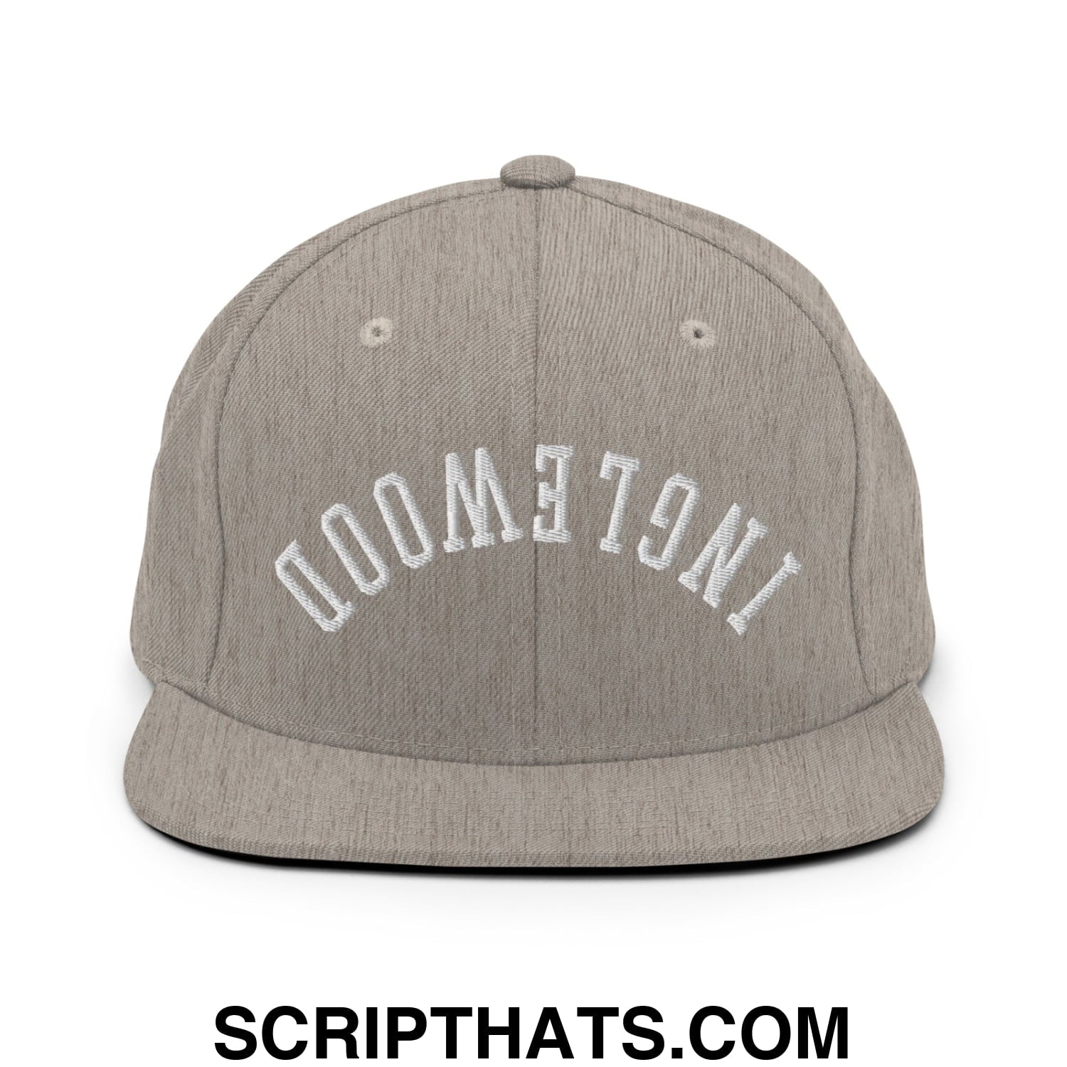 Upside Down Inglewood Embroidered Flat Bill Brim Snapback Hat Heather Grey