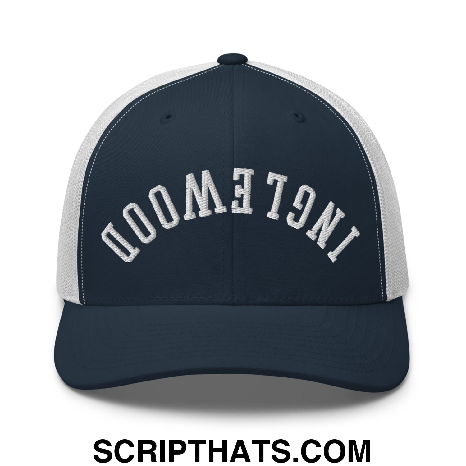 Upside Down Inglewood Embroidered Mesh Trucker Hat Navy White