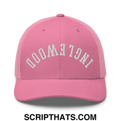 Upside Down Inglewood Embroidered Mesh Trucker Hat Pink