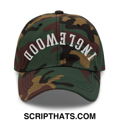 Upside Down Inglewood Embroidered Unstructured Dad Hat Green Camo