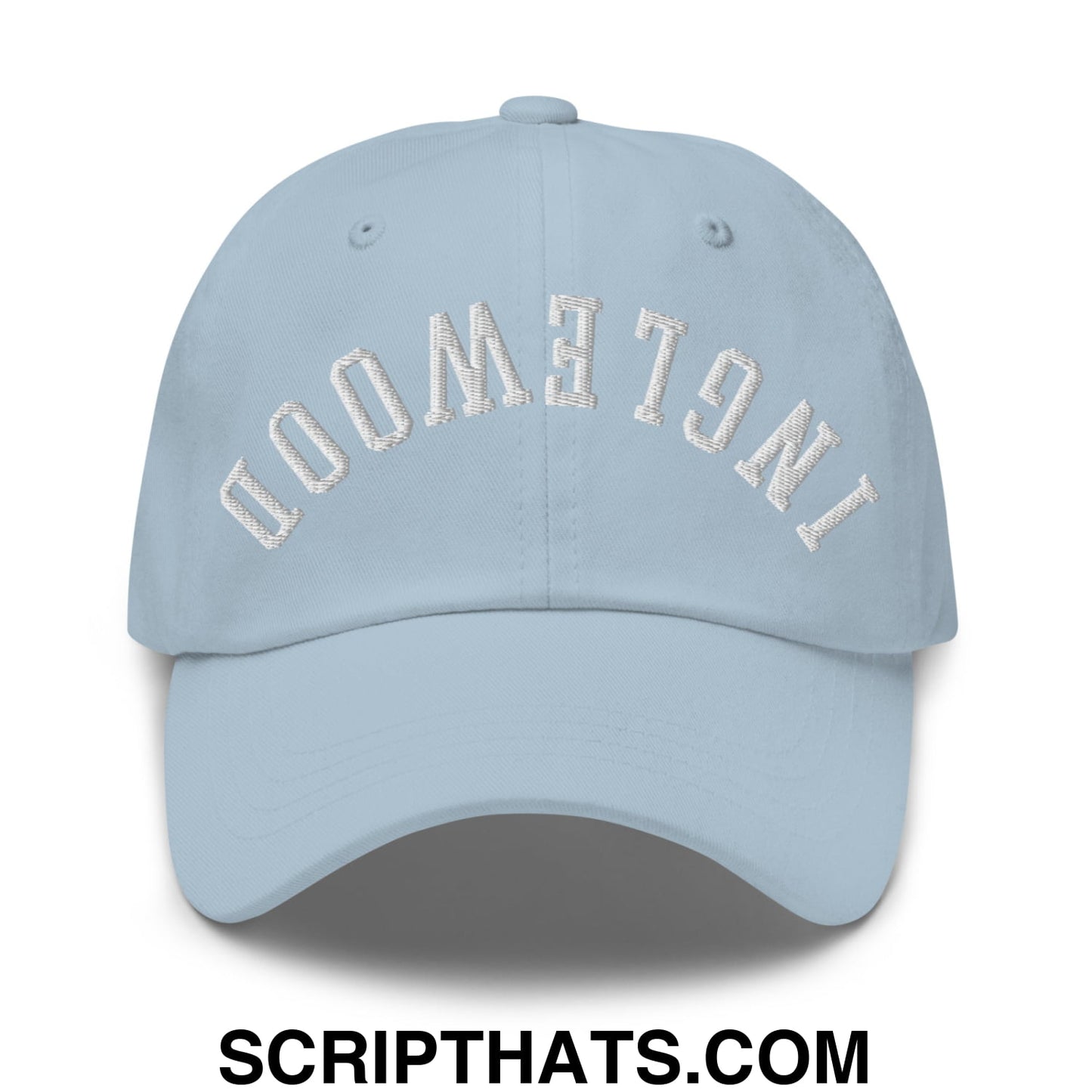 Upside Down Inglewood Embroidered Unstructured Dad Hat Light Blue