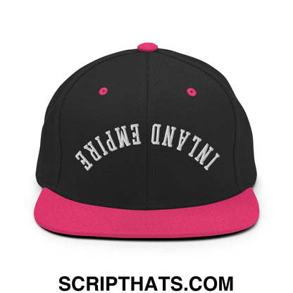 Upside Down Inland Empire Embroidered Flat Bill Brim Snapback Hat Black Neon Pink