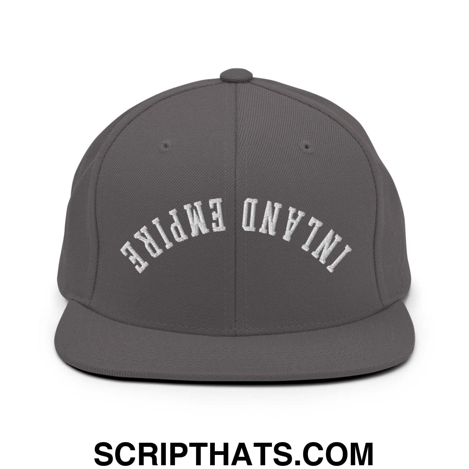 Upside Down Inland Empire Embroidered Flat Bill Brim Snapback Hat Dark Grey