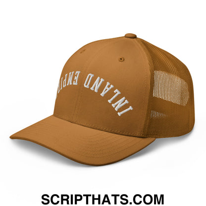 Upside Down Inland Empire Embroidered Mesh Trucker Hat Caramel