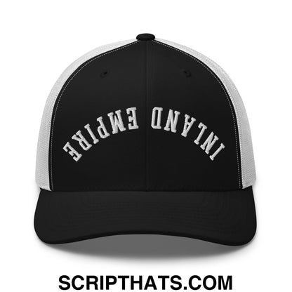 Upside Down Inland Empire Embroidered Mesh Trucker Hat Black White