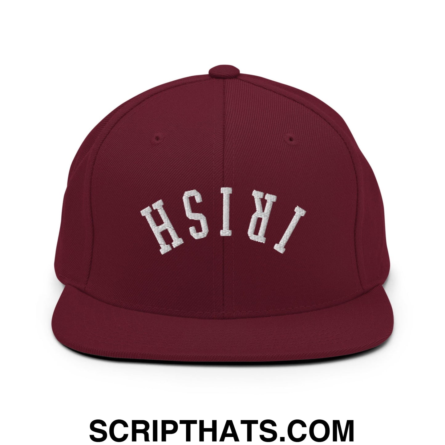 Upside Down Irish Embroidered Flat Bill Brim Snapback Hat Maroon