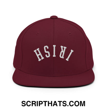 Upside Down Irish Embroidered Flat Bill Brim Snapback Hat Maroon