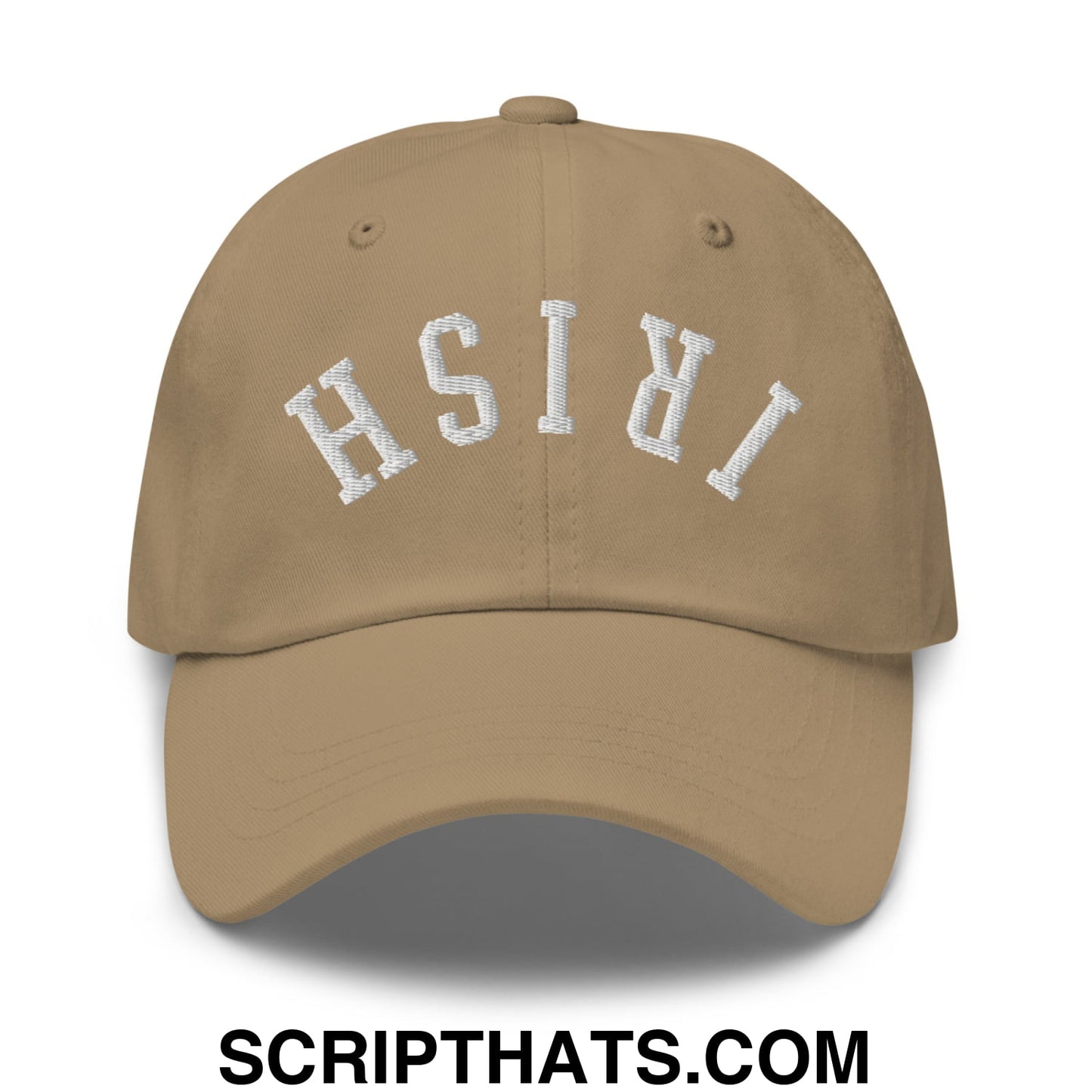 Upside Down Irish Embroidered Unstructured Dad Hat Khaki