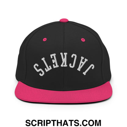 Upside Down Jackets Embroidered Flat Bill Brim Snapback Hat Black Neon Pink