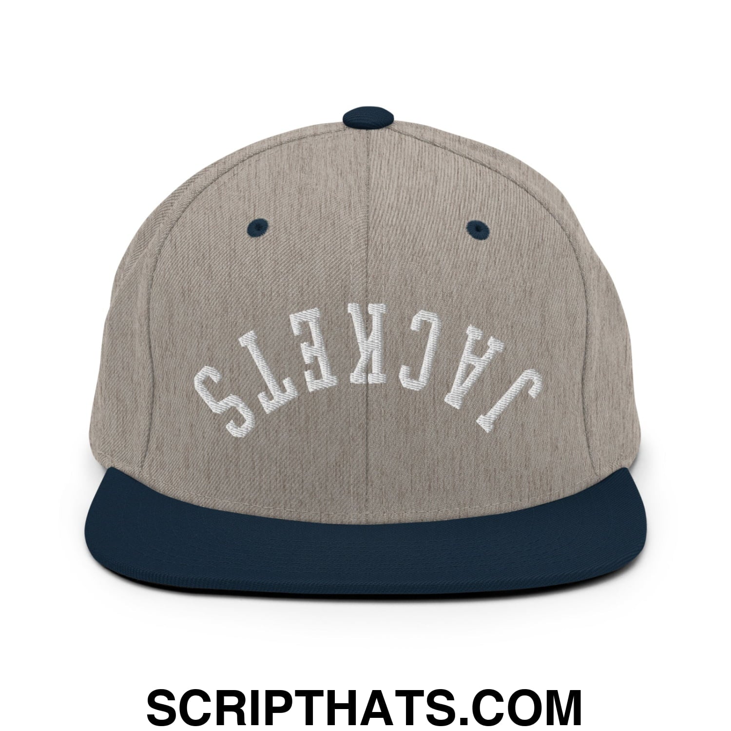Upside Down Jackets Embroidered Flat Bill Brim Snapback Hat Heather Grey Navy