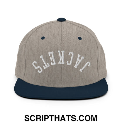 Upside Down Jackets Embroidered Flat Bill Brim Snapback Hat Heather Grey Navy