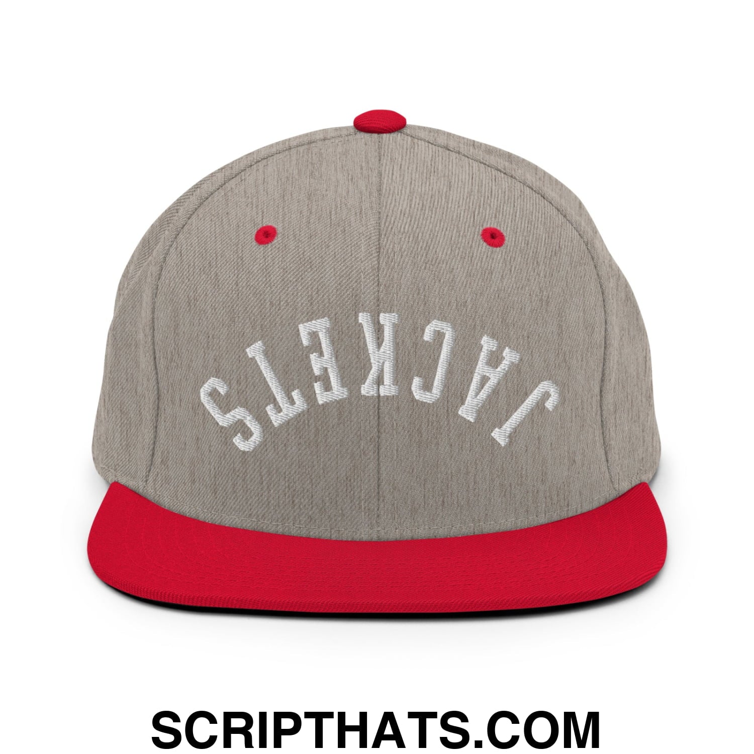Upside Down Jackets Embroidered Flat Bill Brim Snapback Hat Heather Grey Red