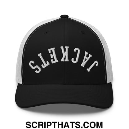 Upside Down Jackets Embroidered Mesh Trucker Hat Black White