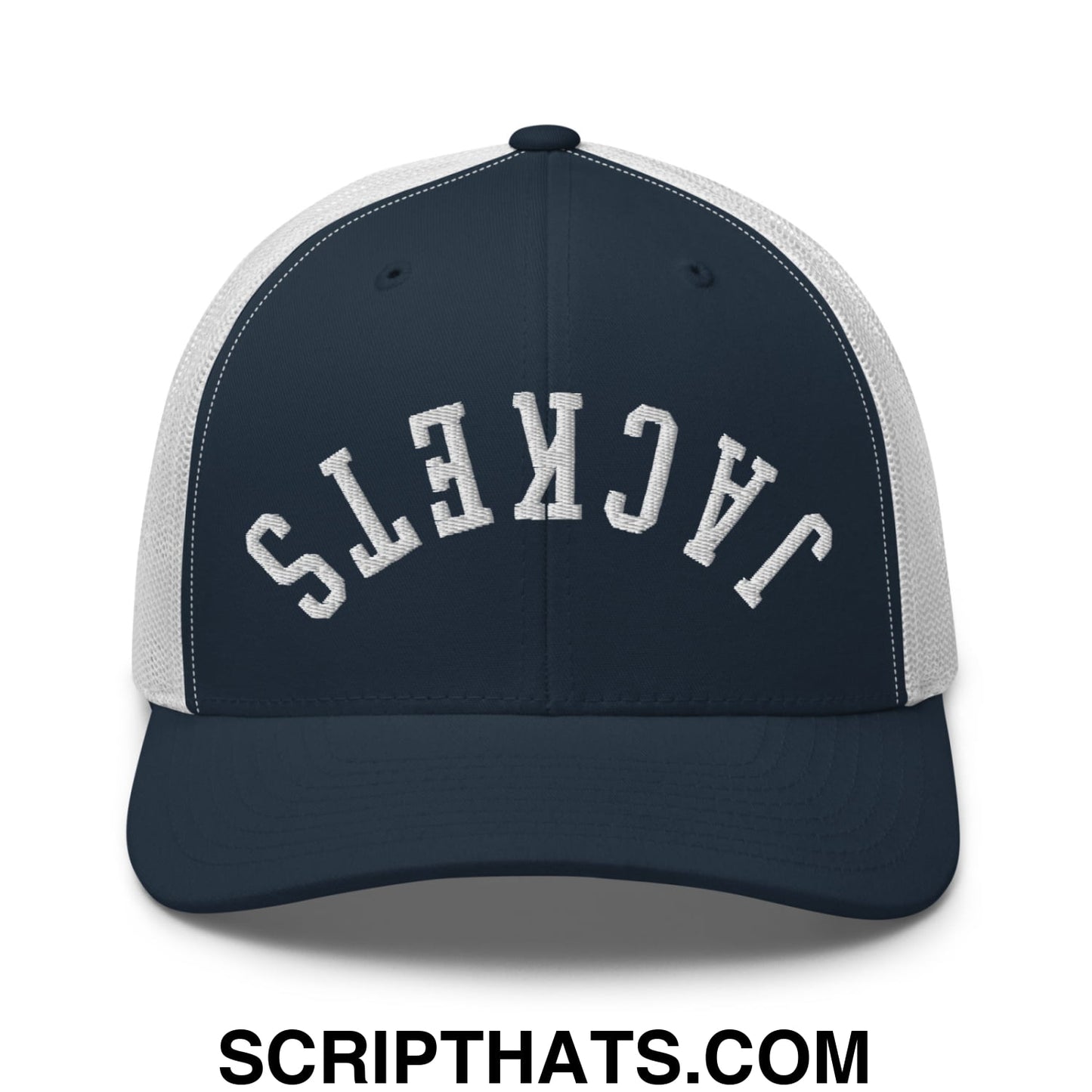 Upside Down Jackets Embroidered Mesh Trucker Hat Navy White