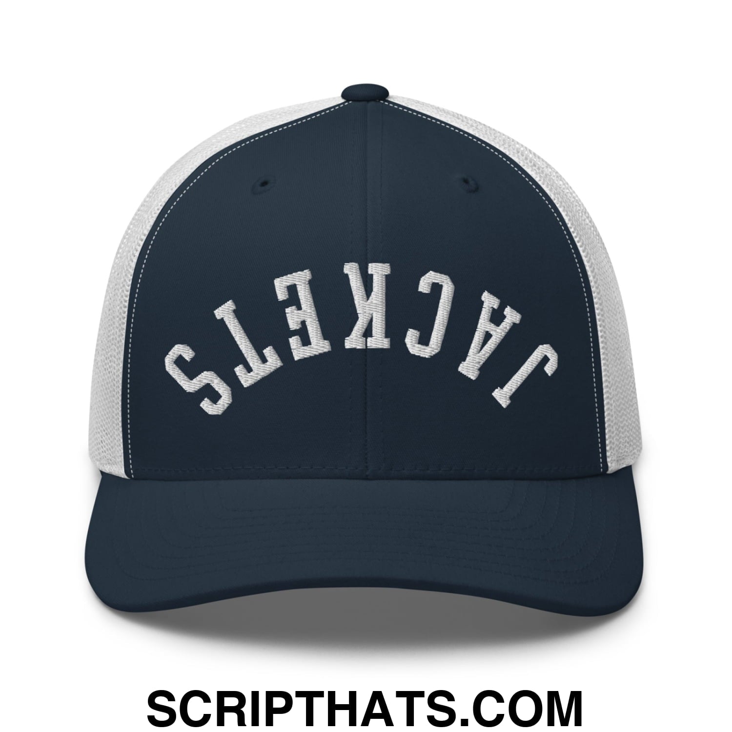 Upside Down Jackets Embroidered Mesh Trucker Hat Navy White