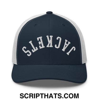 Upside Down Jackets Embroidered Mesh Trucker Hat Navy White
