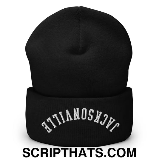 Upside Down Jacksonville Embroidered Cuffed Knit Beanie Black
