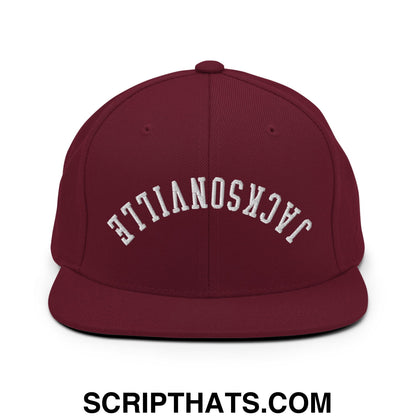 Upside Down Jacksonville Embroidered Flat Bill Brim Snapback Hat Maroon
