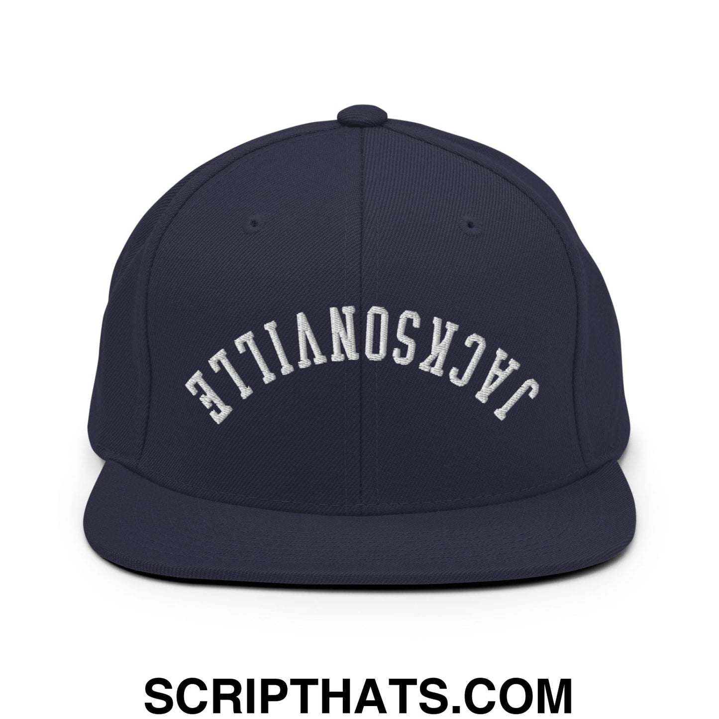 Upside Down Jacksonville Embroidered Flat Bill Brim Snapback Hat Navy