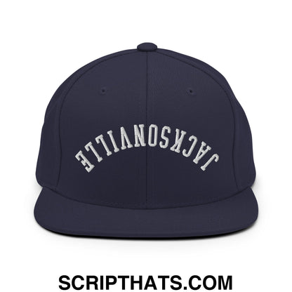 Upside Down Jacksonville Embroidered Flat Bill Brim Snapback Hat Navy