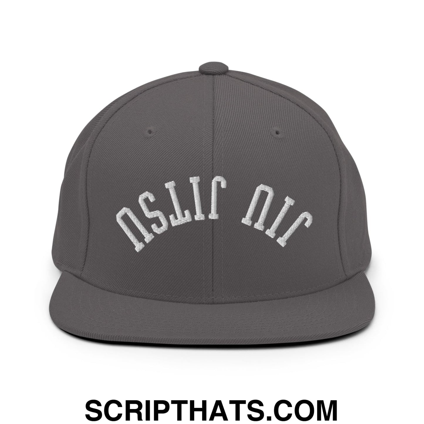 Upside Down Jiu Jitsu Embroidered Flat Bill Brim Snapback Hat Dark Grey
