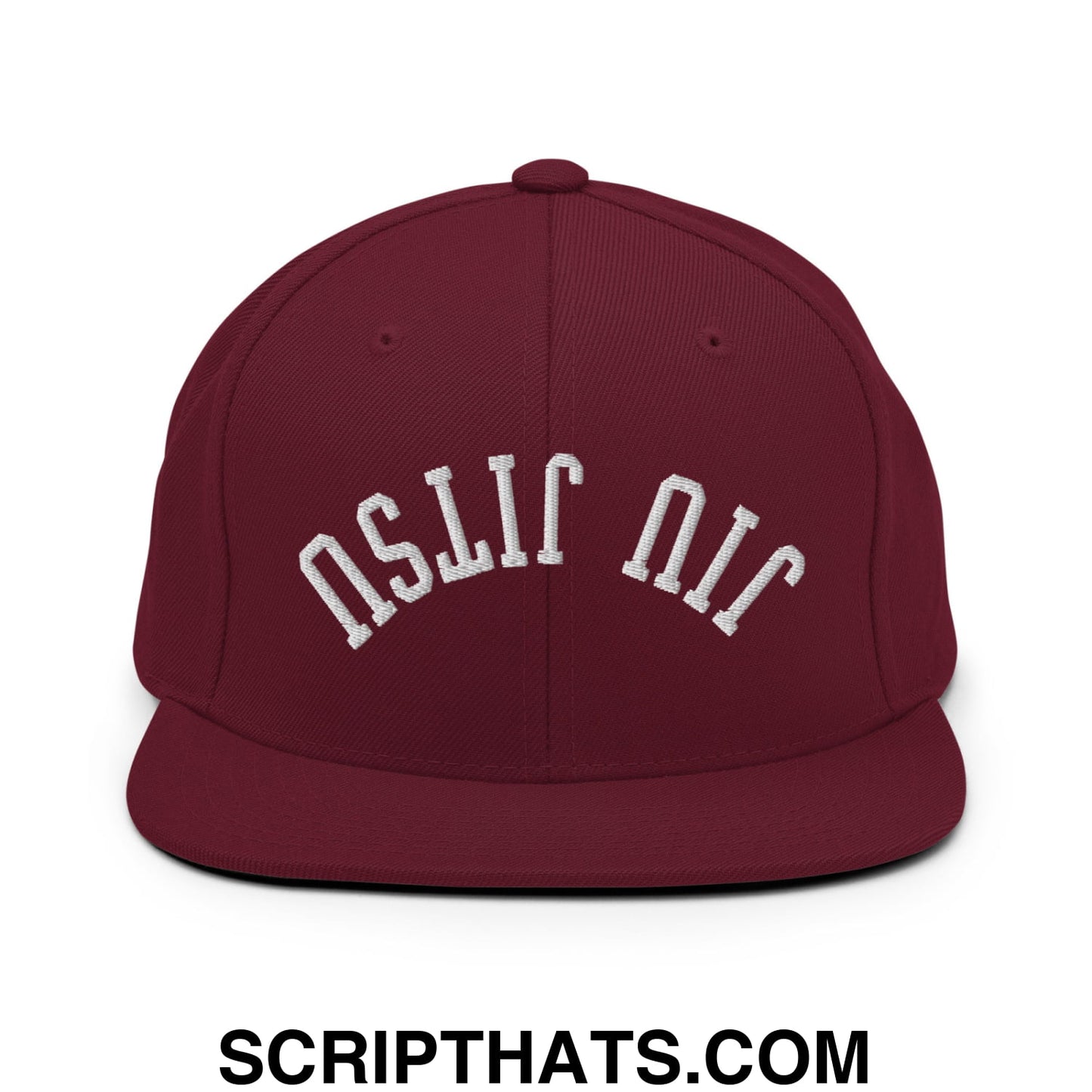 Upside Down Jiu Jitsu Embroidered Flat Bill Brim Snapback Hat Maroon