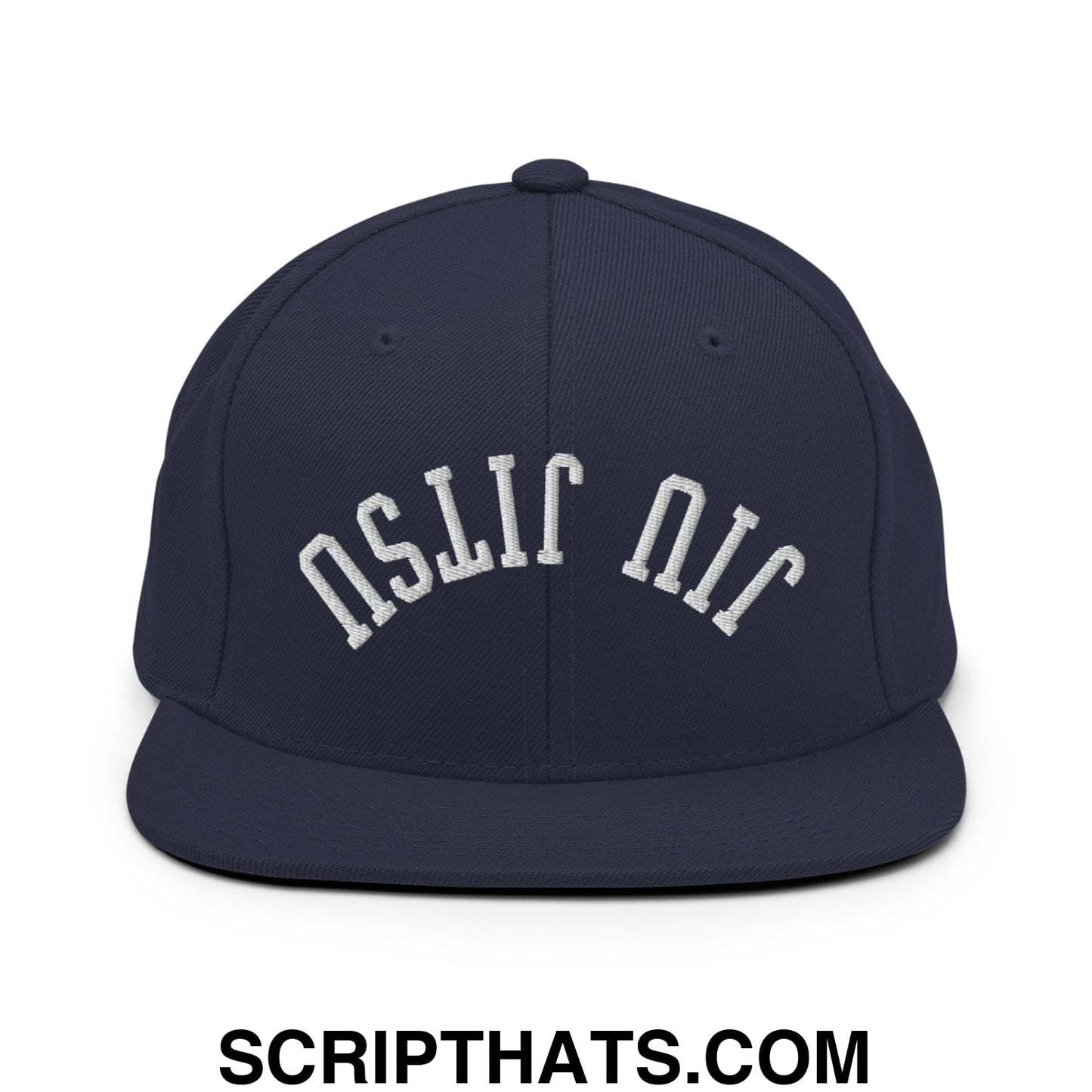 Upside Down Jiu Jitsu Embroidered Flat Bill Brim Snapback Hat Navy