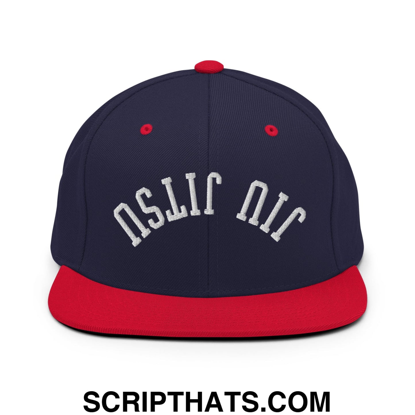 Upside Down Jiu Jitsu Embroidered Flat Bill Brim Snapback Hat Navy Red