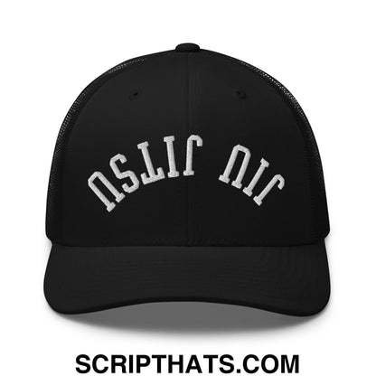 Upside Down Jiu Jitsu Embroidered Mesh Trucker Hat Black