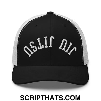 Upside Down Jiu Jitsu Embroidered Mesh Trucker Hat Black White