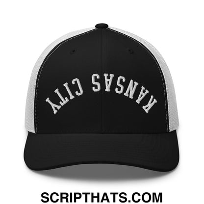 Upside Down Kansas City Embroidered Classic Mesh Trucker Hat Black White