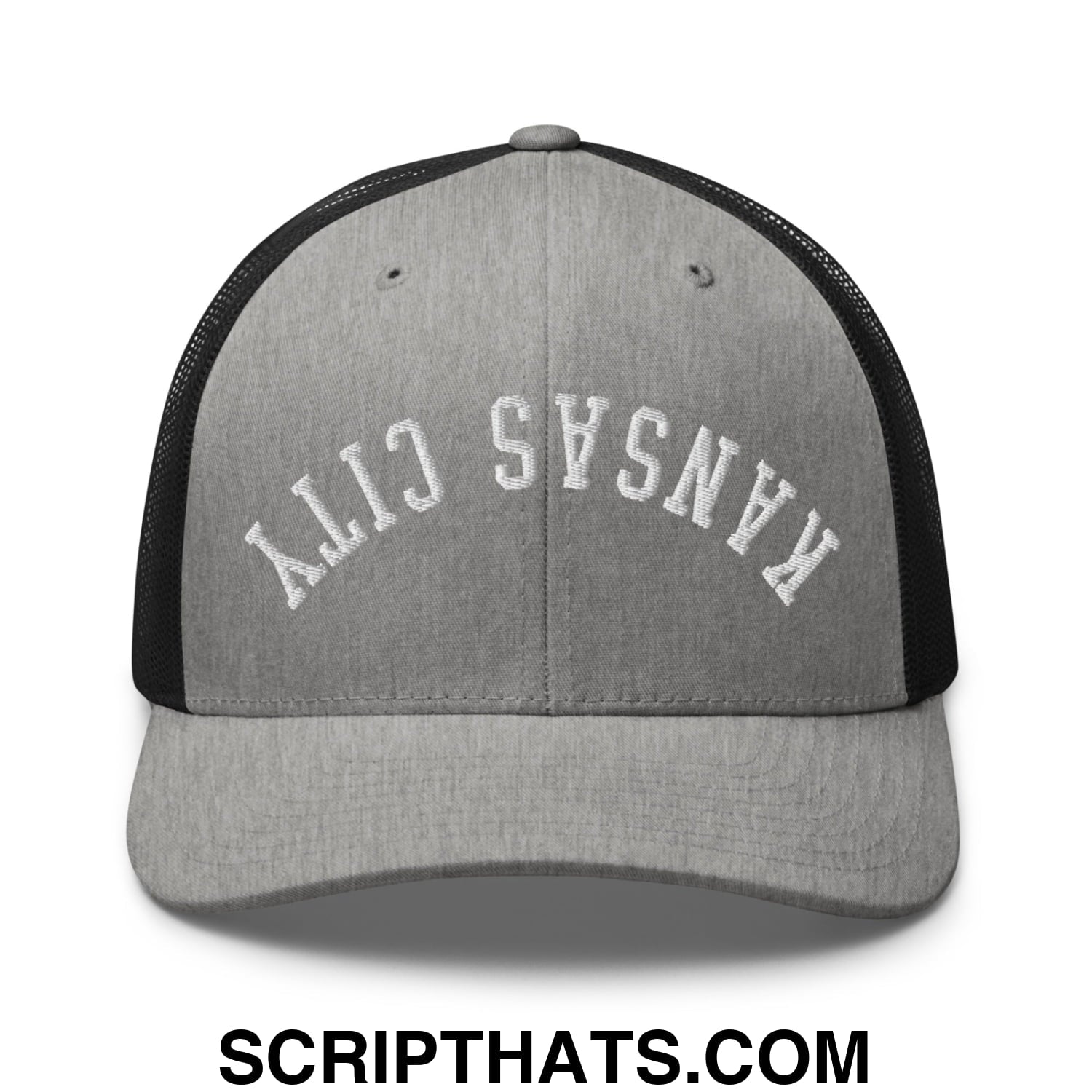 Upside Down Kansas City Embroidered Classic Mesh Trucker Hat Heather Black
