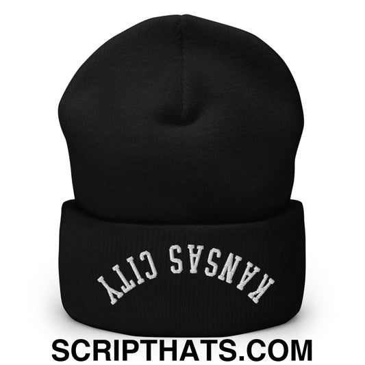Upside Down Kansas City Embroidered Cuffed Knit Beanie Black