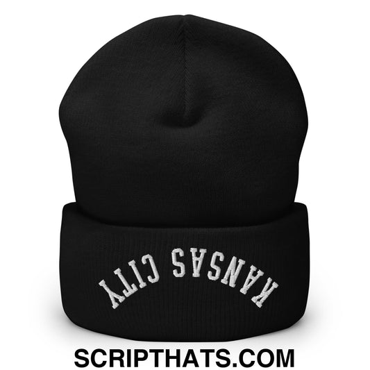 Upside Down Kansas City Embroidered Cuffed Knit Beanie Black