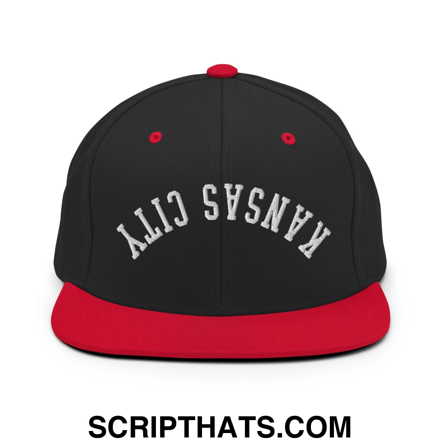 Upside Down Kansas City Embroidered Flat Brim Bill Snapback Hat Black Red
