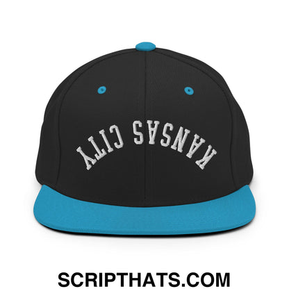 Upside Down Kansas City Embroidered Flat Brim Bill Snapback Hat Black Teal