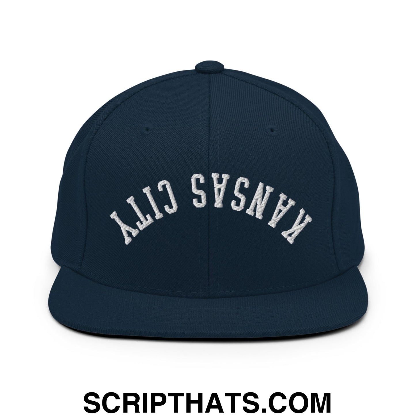 Upside Down Kansas City Embroidered Flat Brim Bill Snapback Hat Dark Navy