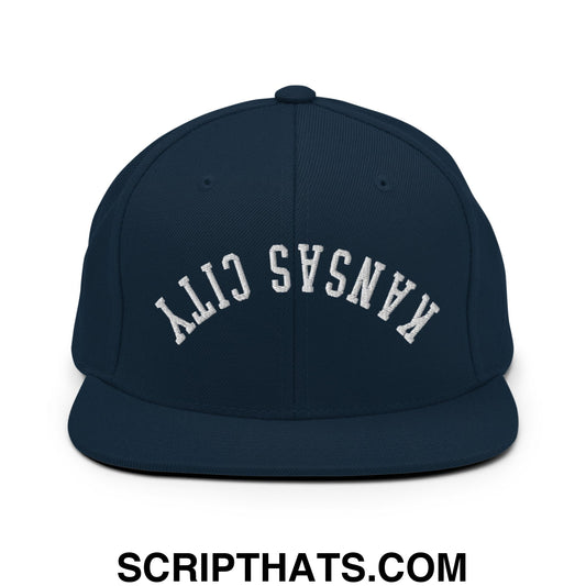 Upside Down Kansas City Embroidered Flat Brim Bill Snapback Hat Dark Navy