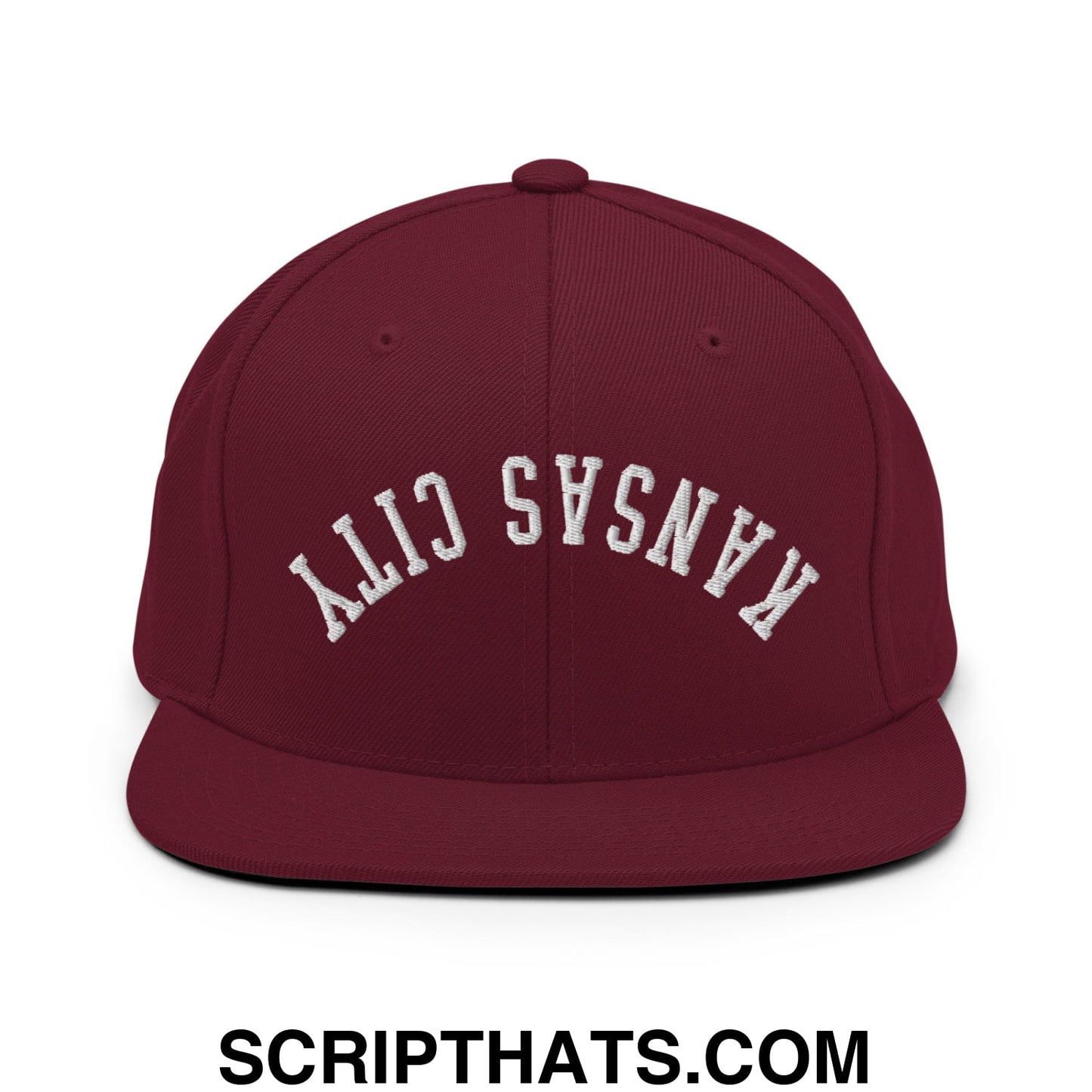 Upside Down Kansas City Embroidered Flat Brim Bill Snapback Hat Maroon