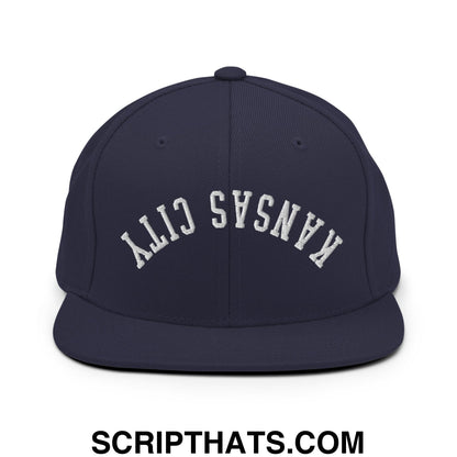Upside Down Kansas City Embroidered Flat Brim Bill Snapback Hat Navy