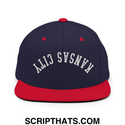 Upside Down Kansas City Embroidered Flat Brim Bill Snapback Hat Navy Red