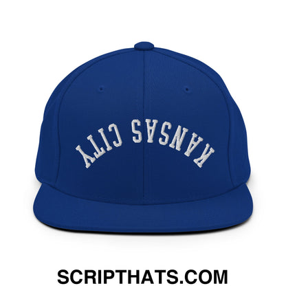 Upside Down Kansas City Embroidered Flat Brim Bill Snapback Hat Royal Blue
