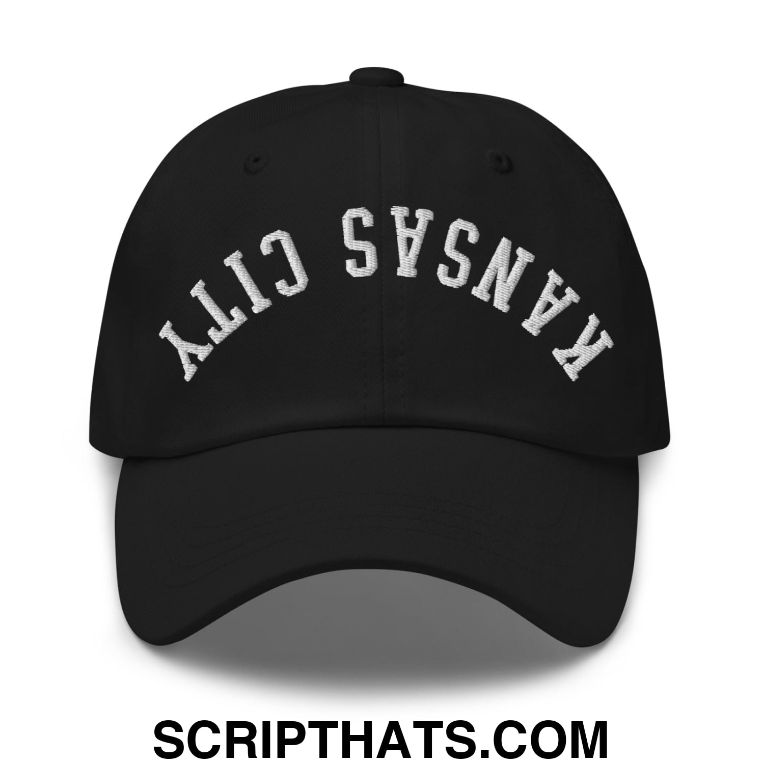 Upside Down Kansas City Embroidered Unstructured Cotton Dad Hat Black
