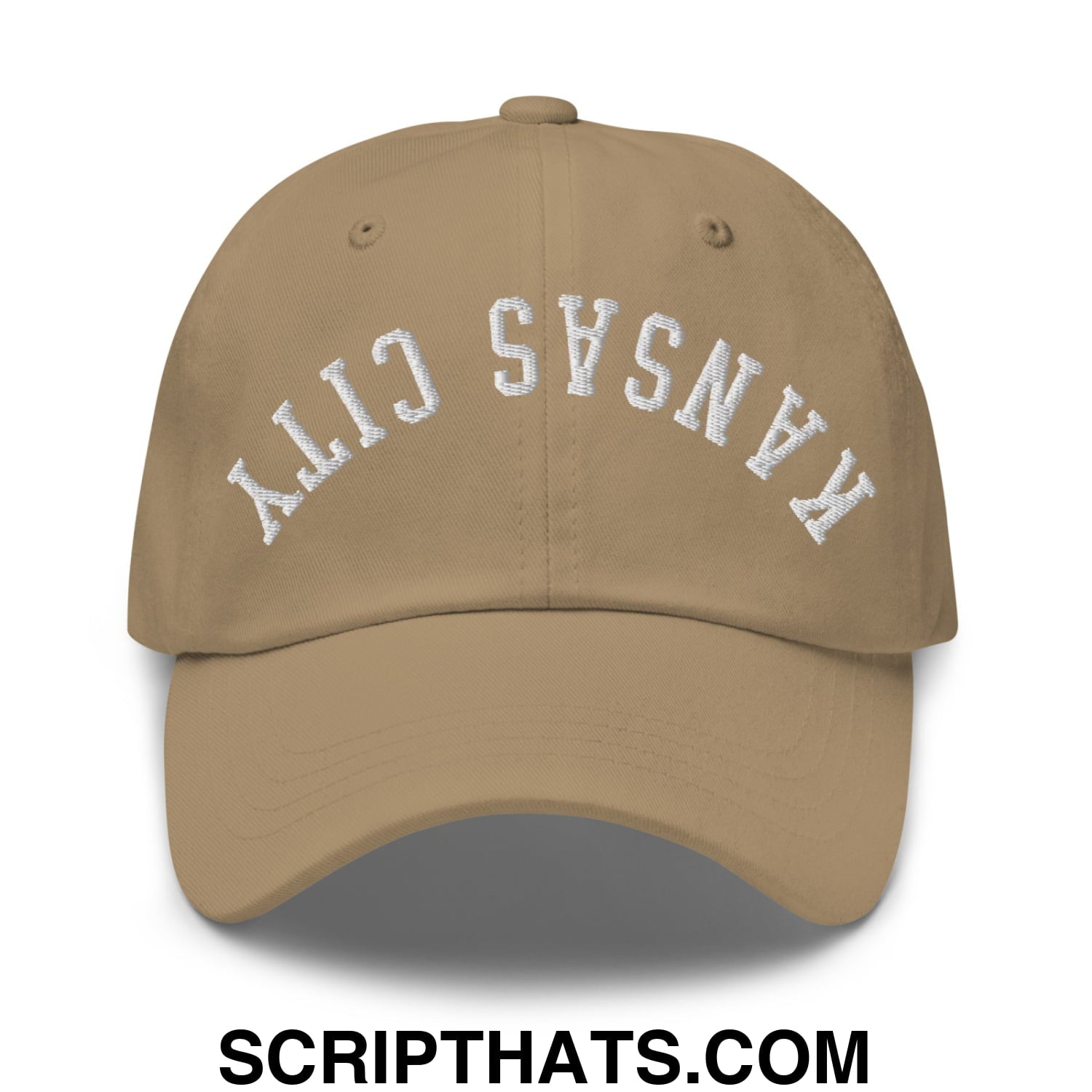 Upside Down Kansas City Embroidered Unstructured Cotton Dad Hat Khaki