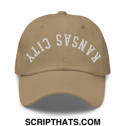 Upside Down Kansas City Embroidered Unstructured Cotton Dad Hat Khaki