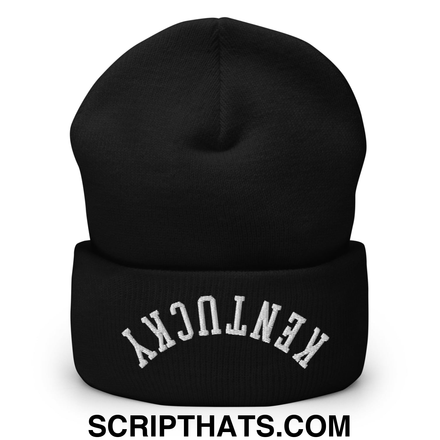 Upside Down Kentucky Embroidered Cuffed Knit Beanie Black