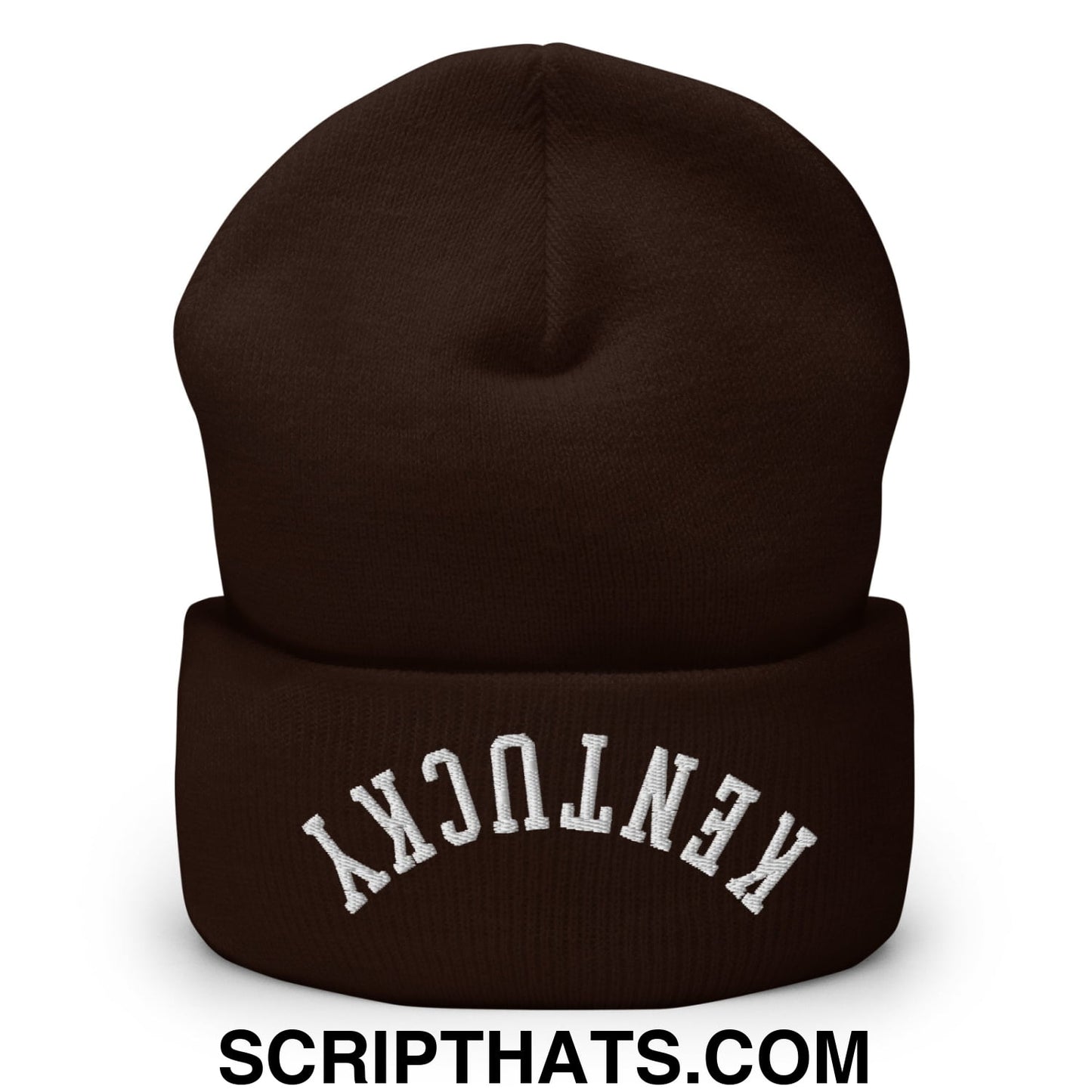 Upside Down Kentucky Embroidered Cuffed Knit Beanie Brown