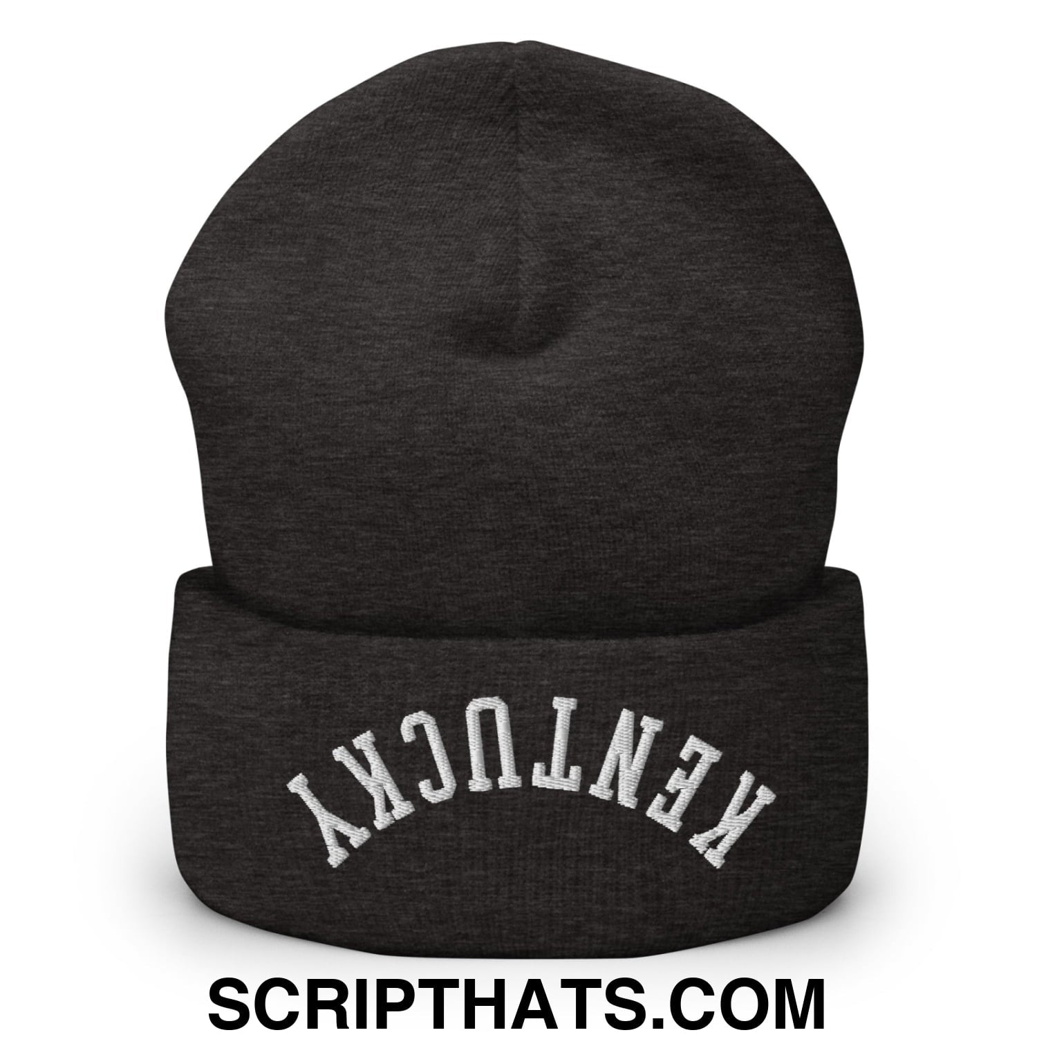Upside Down Kentucky Embroidered Cuffed Knit Beanie Dark Grey