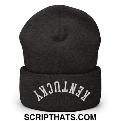 Upside Down Kentucky Embroidered Cuffed Knit Beanie Dark Grey